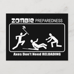 Zombie Preparedness Axes Reloading WHITE Design Postcard