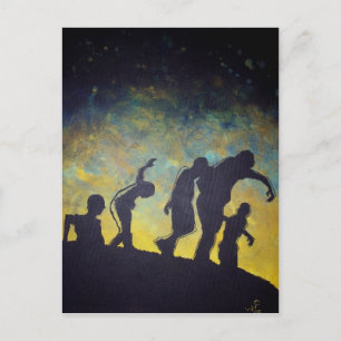 Zombie Procession silhouette horror art postcard