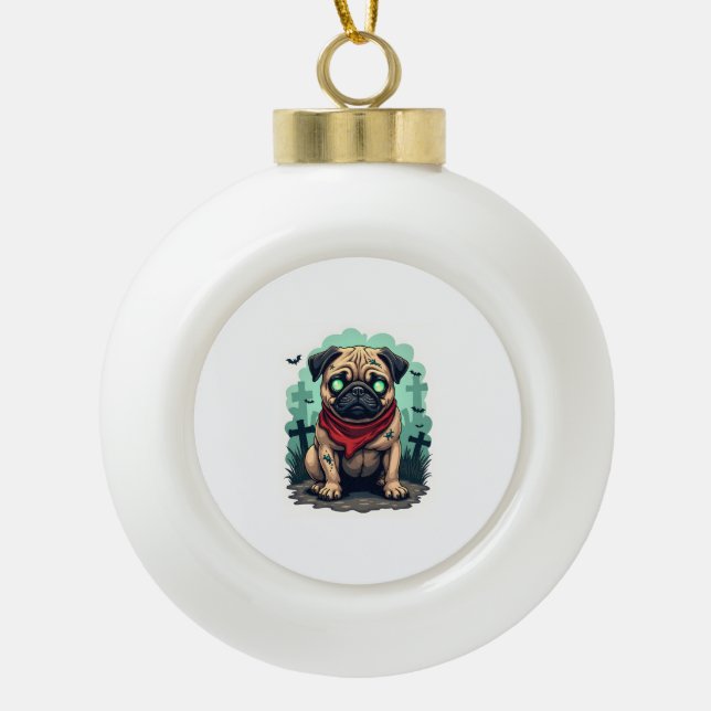 Zombie Pug Parade Ceramic Ball Christmas Ornament (Front)