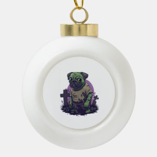 Zombie Pug � Undead Funny Halloween Dog Ceramic Ball Christmas Ornament