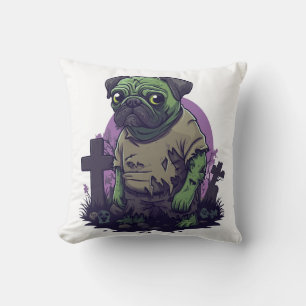 Zombie Pug � Undead Funny Halloween Dog Cushion