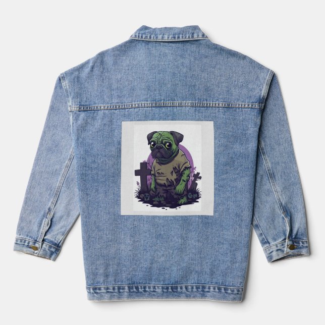 Zombie Pug � Undead Funny Halloween Dog Denim Jacket (Back)