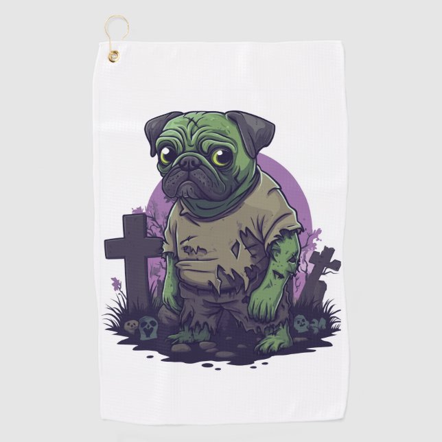 Zombie Pug � Undead Funny Halloween Dog Golf Towel (Front)