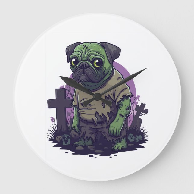Zombie Pug � Undead Funny Halloween Dog Large Clock (Front)