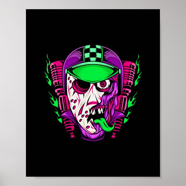 Zombie Rider Neon Horror Biker Design Poster (Front)
