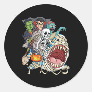 Zombie Riding Mummy Shark Vampire Halloween Pumpki Classic Round Sticker