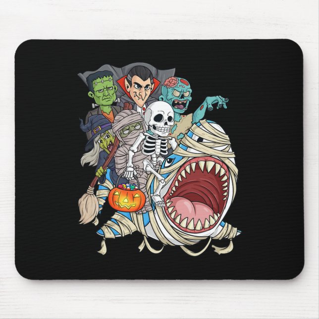 Zombie Riding Mummy Shark Vampire Halloween Pumpki Mouse Pad (Front)