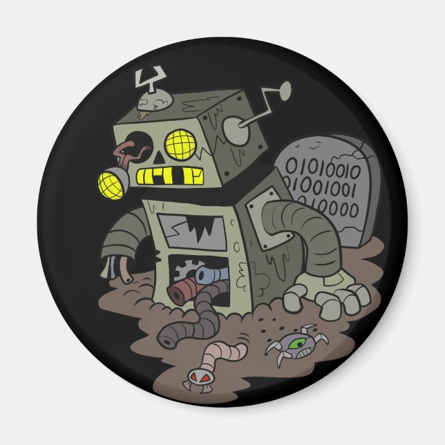 Zombie Robot Button Magnet (Front)