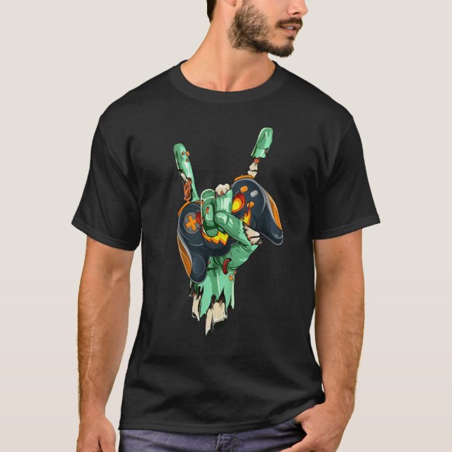 Zombie Rock Hand Holding Monster Gaming Controller T-Shirt (Front)