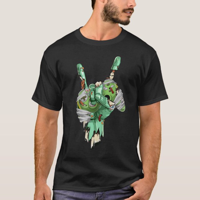 Zombie Rock Hand Holding Mummy Gaming Controller T-Shirt (Front)