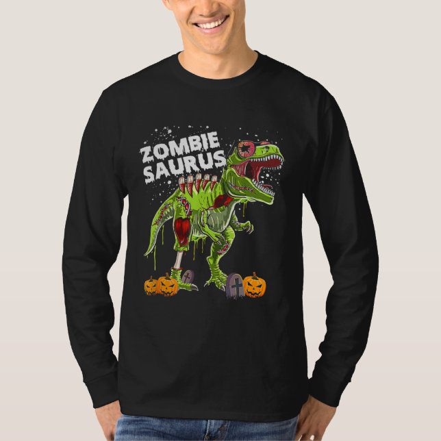 Zombie Saurus  Halloween Kids Dinosaur rex T-Shirt (Front)