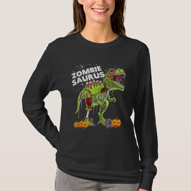 Zombie Saurus  Halloween Kids Dinosaur rex T-Shirt (Front)