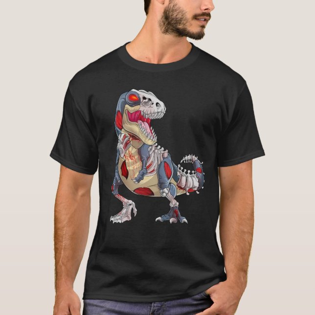 Zombie Saurus Halloween Zombie Skeleton Dinosaur T-Shirt (Front)