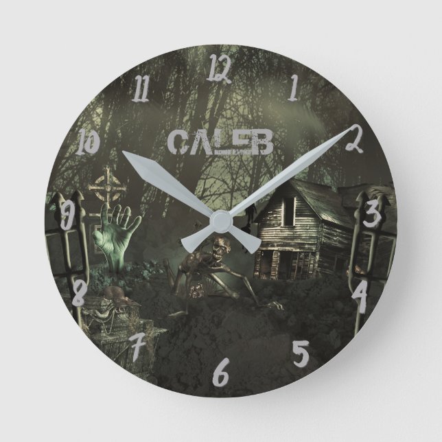 Zombie Shack Halloween Horror Custom Personalised Round Clock (Front)