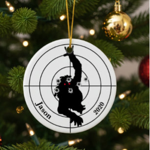 Zombie Shooting Target Gun Shooter Christmas Ceramic Tree Decoration