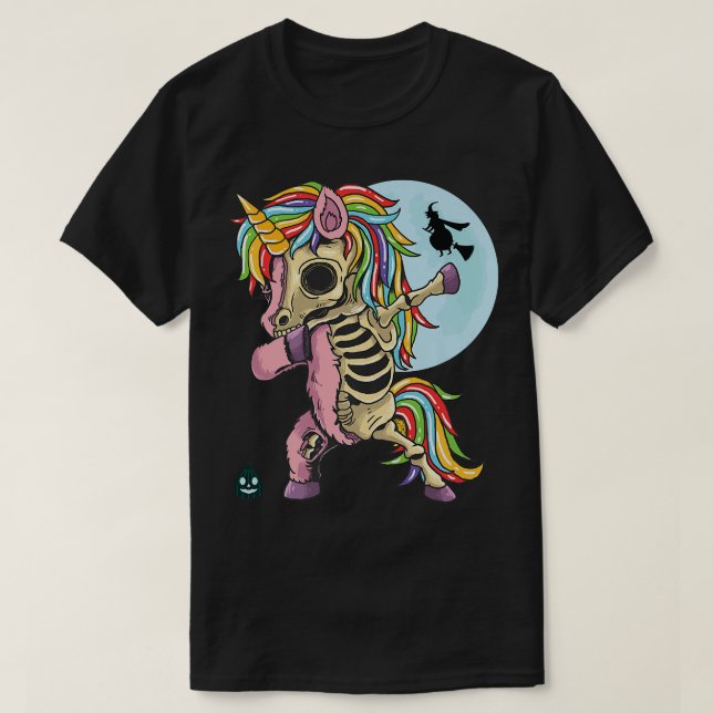 Zombie Skeleton Dabbing Unicorn Halloween  T-Shirt (Design Front)