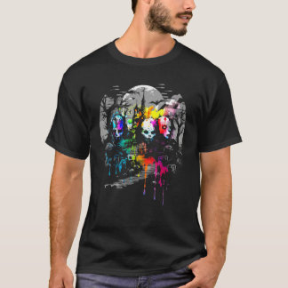 Zombie Skulls Haunted House Goth Color Splash Horr T-Shirt