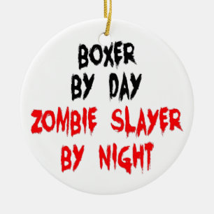 Zombie Slayer Boxer Dog Ceramic Tree Decoration