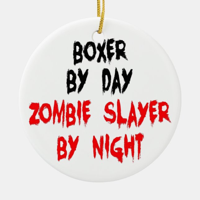 Zombie Slayer Boxer Dog Ceramic Tree Decoration (Front)