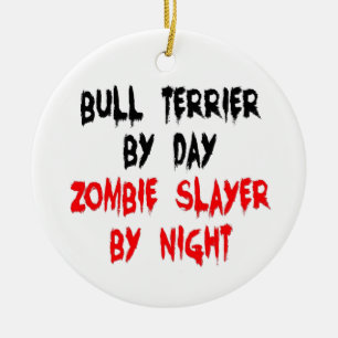 Zombie Slayer Bull Terrier Dog Ceramic Tree Decoration