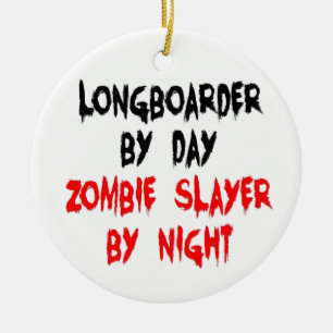 Zombie Slayer Longboarder Ceramic Tree Decoration