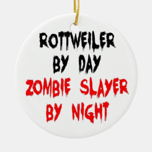 Zombie Slayer Rottweiler Dog Ceramic Tree Decoration