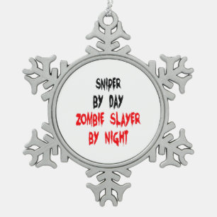 Zombie Slayer Sniper Snowflake Pewter Christmas Ornament