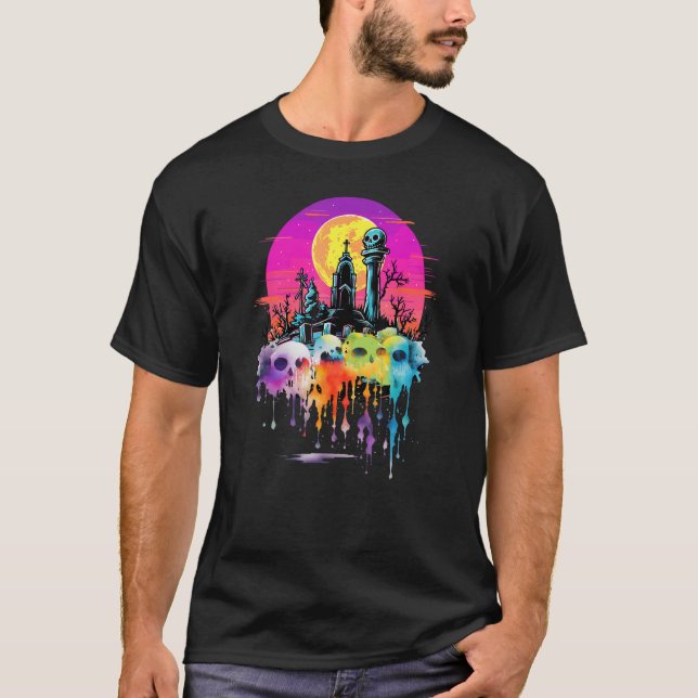 Zombie Spectre Skull Scary Cemetery Goth Colour Sp T-Shirt (Front)
