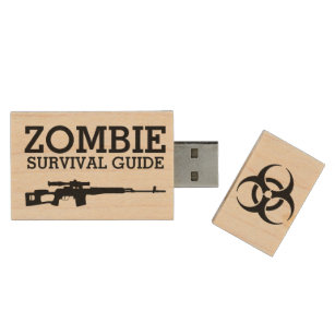 Zombie Survival Guide Funny Wood USB Flash Drive