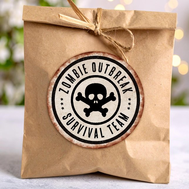 Zombie survival team with skull classic round sticker (Creator Uploaded)