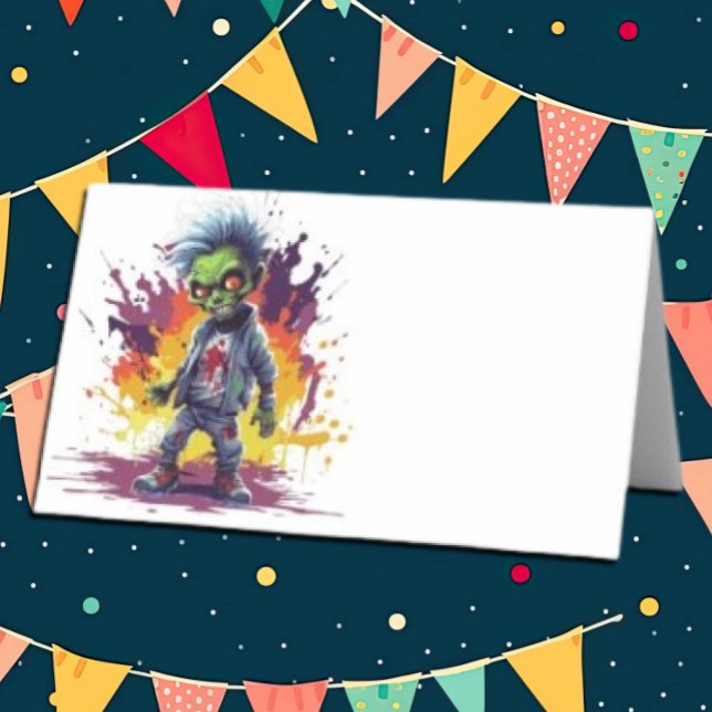 zombie-themed kids party place card (Zombie Walkers,  Your birthday party won't be complete without an array of gruesome zombie props! )
