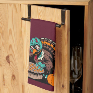 Zombie Turkey Wants Pumpkin Pie Tea Towel