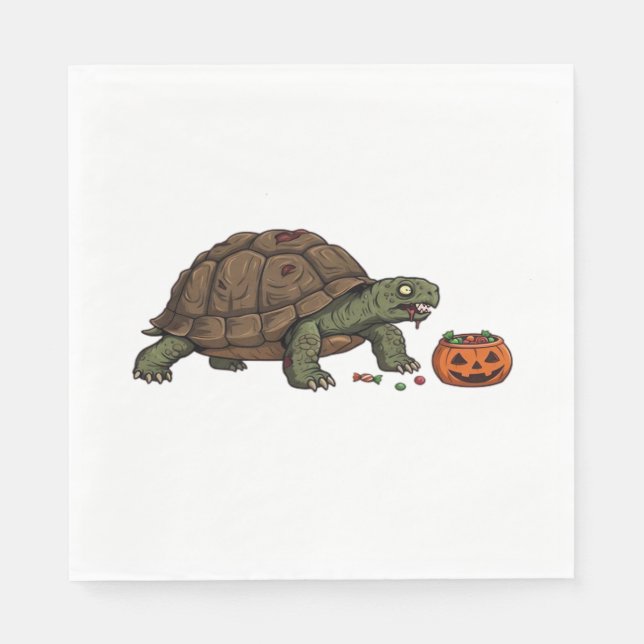 Zombie Turtle Candy Crawl - Spooky Slow Halloween  Napkin (Front)