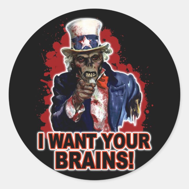 Zombie Uncle Sam Classic Round Sticker (Front)
