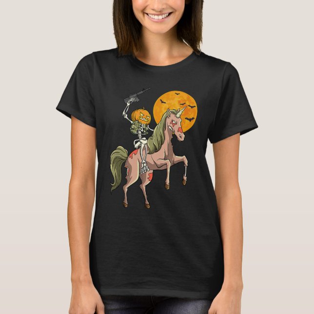 Zombie Unicorn Hunting Skeleton Halloween Hunter G T-Shirt (Front)