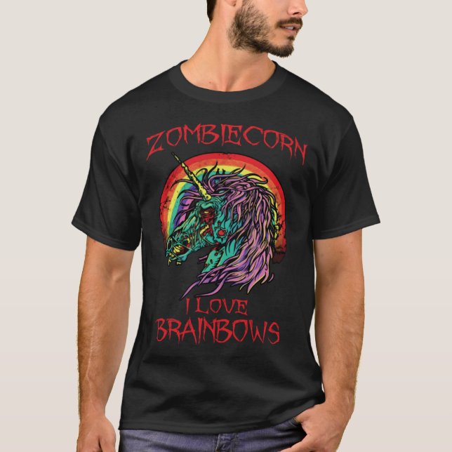 Zombie Unicorn I Love Brainbows Halloween Gothic G T-Shirt (Front)