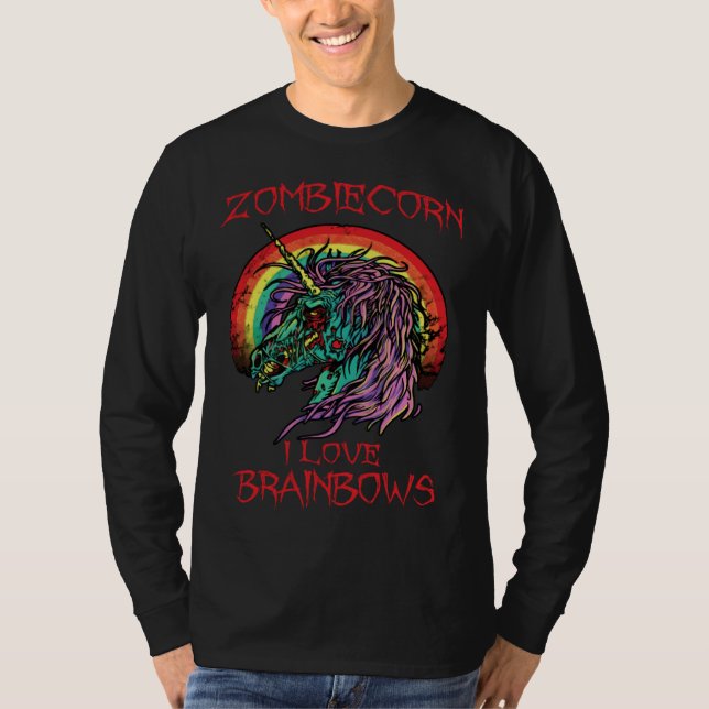 Zombie Unicorn I Love Brainbows Halloween Gothic G T-Shirt (Front)