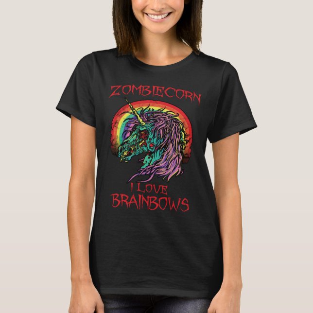 Zombie Unicorn I Love Brainbows Halloween Gothic G T-Shirt (Front)