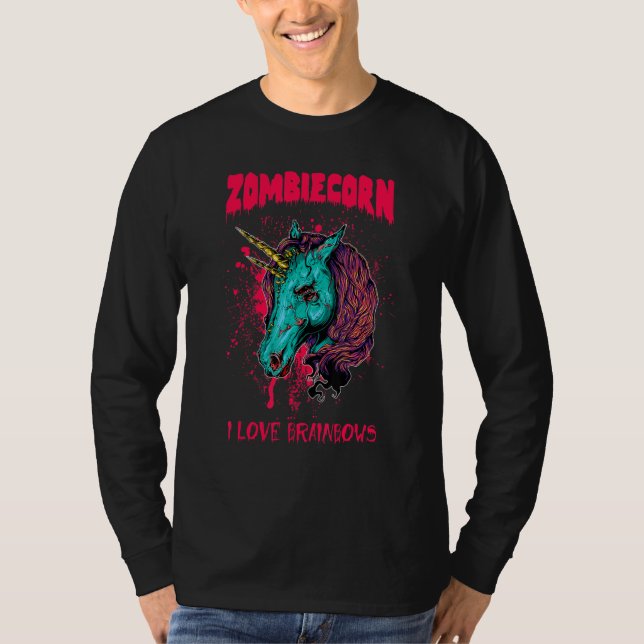 Zombie Unicorn I Love Brainbows Punk Gothic Goth H T-Shirt (Front)