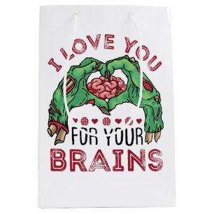 Zombie Valentine's Day Funny Love You For Brains Medium Gift Bag
