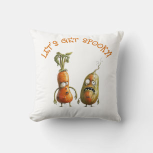 zombie vegetables black and white Halloween Cushion