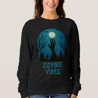 Zombie Vibes Moonlit Graveyard Scary Kids Boys Ad Sweatshirt