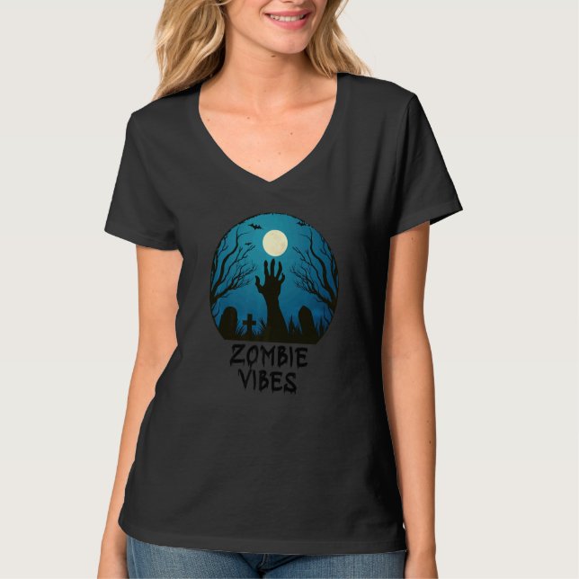 Zombie Vibes Moonlit Graveyard  Scary Kids Boys Ad T-Shirt (Front)