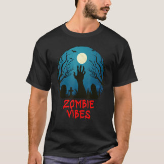 Zombie Vibes Moonlit Graveyard Scary Kids Boys Ad T-Shirt
