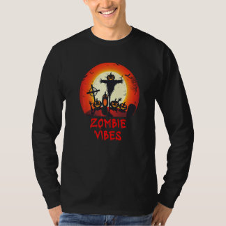 Zombie Vibes Moonlit Graveyard Scary Kids Boys Ad T-Shirt