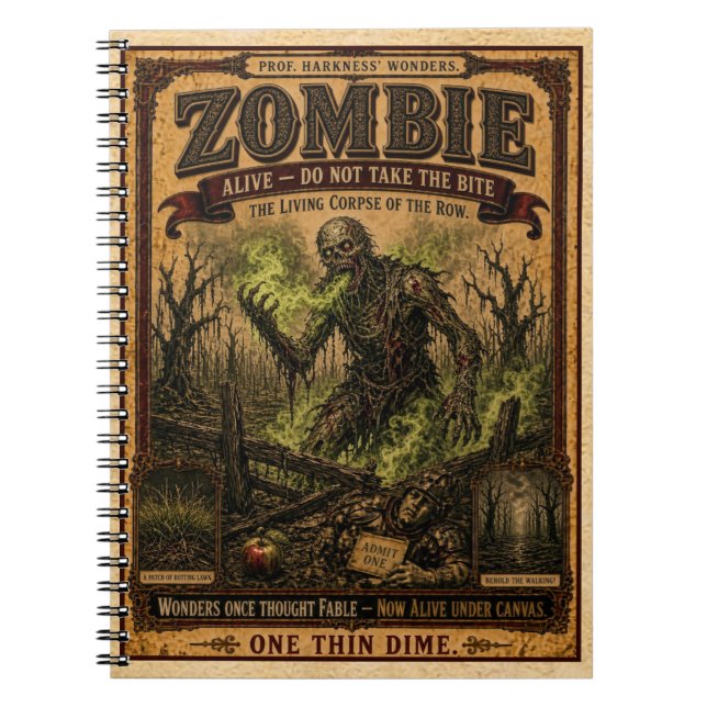 Zombie, Vintage Circus Monster Notebook (Front)