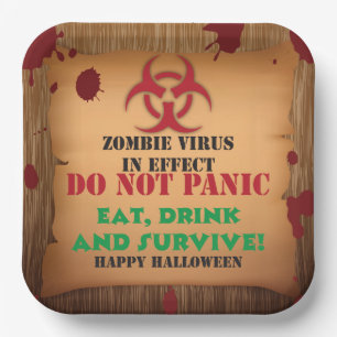 Zombie Virus Halloween Party Paper Plate