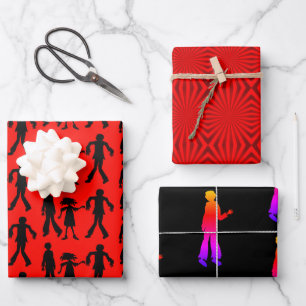 Zombie Walking Dead Black Red Wrapping Paper Sheet