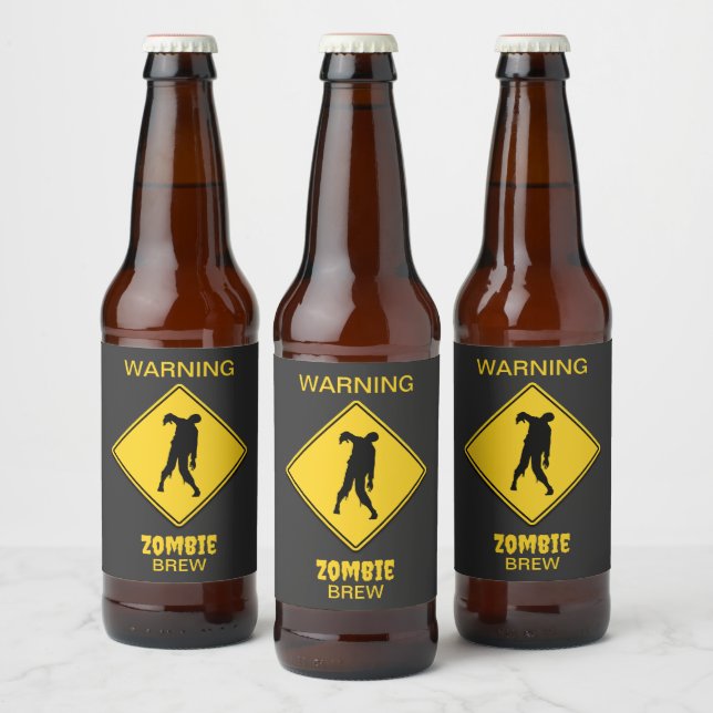 Zombie Warning Halloween Beer Bottle Label (Bottles)