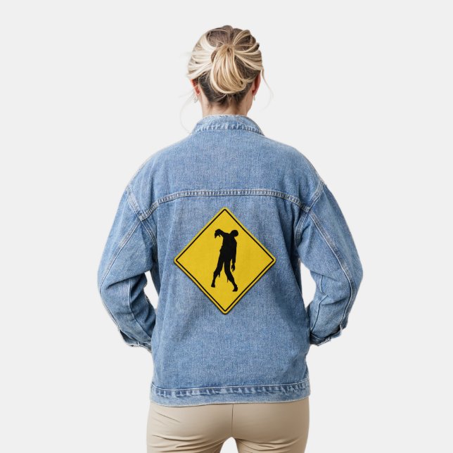 Zombie Warning Halloween Denim Jacket (Model)